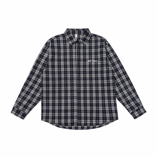 Unisex Kastenförmige Flanell-Hemdjacke mit gerundetem Saum und gesticktem Brustlogo Echoarchiv