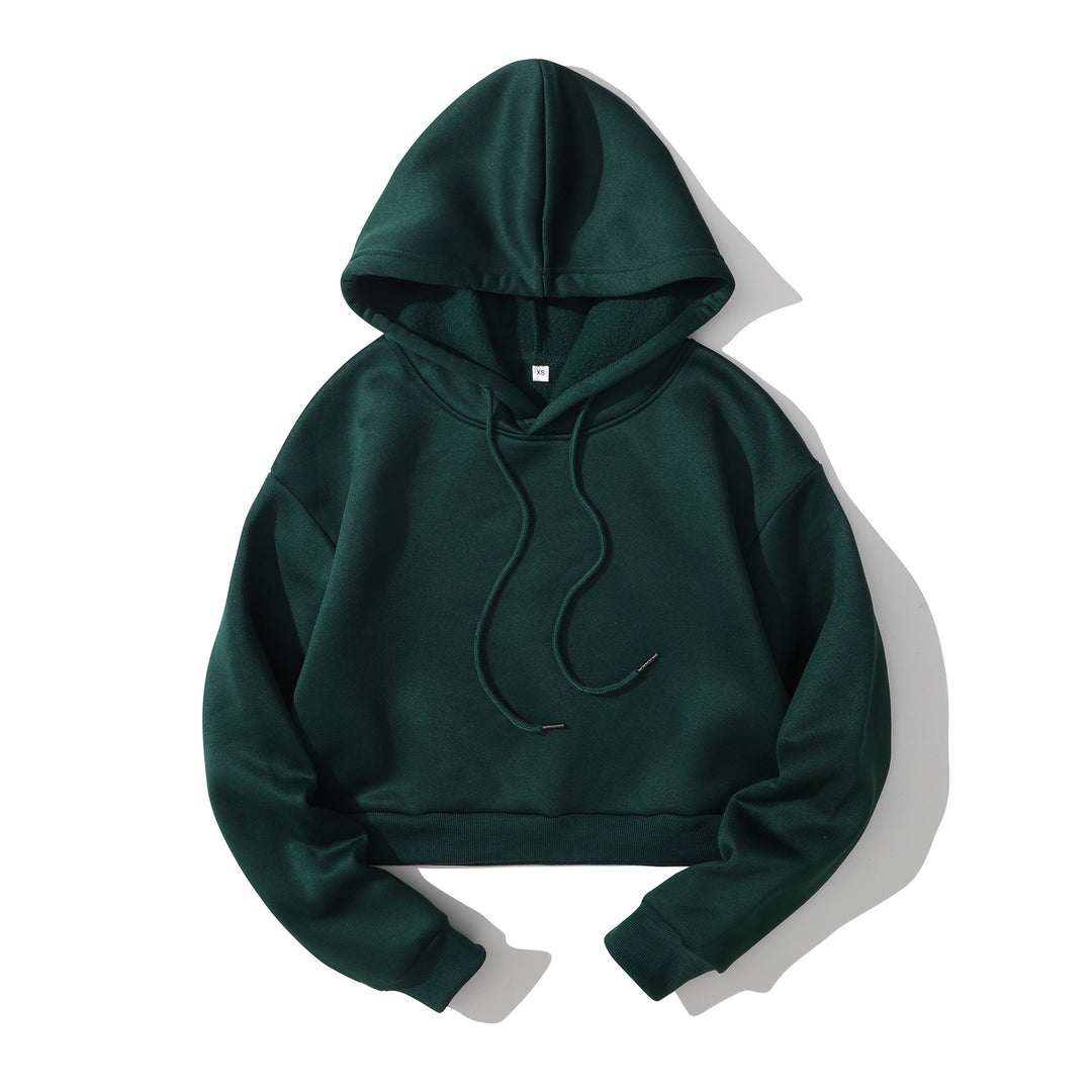 Damen nan cropped Kapuzenpullover mit weichem Fleece‑Innenfutter und elastischem Rippbund Echo Archiv
