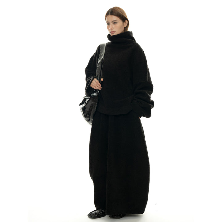 Damen Maxi-Rock aus Teddy‑Fleece mit hohem Elastbund und weitem Fall Echoarchiv