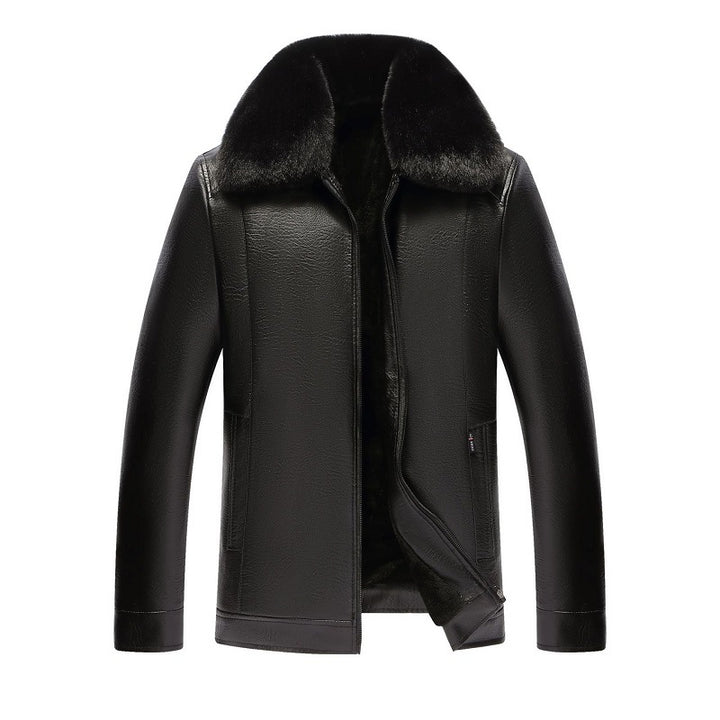 Herren stilvolle Lederjacke mit luxuriösem Kunstfellkragen Echoarchiv