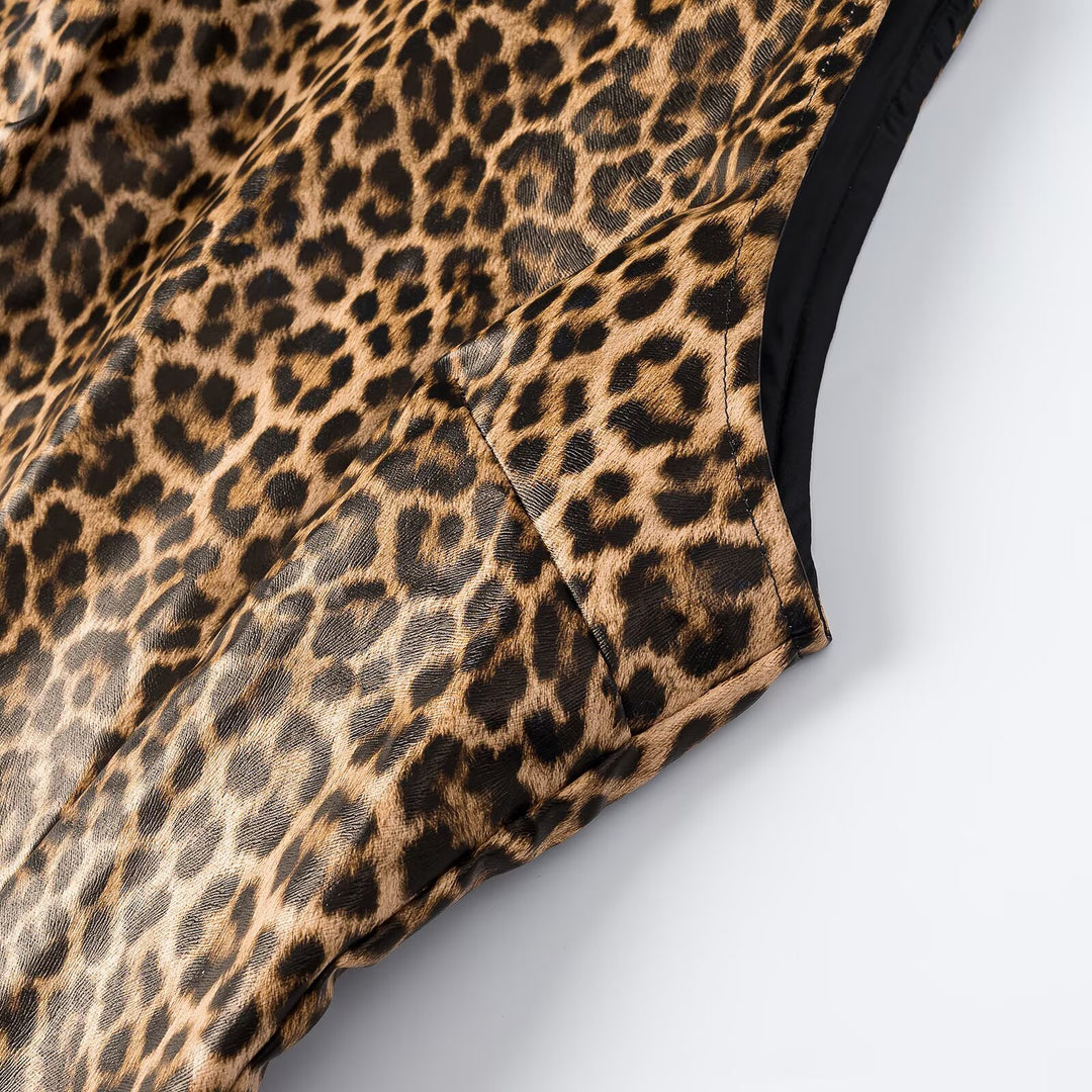 Damen Leopard-Minikleid mit schmalen Trägern und hochgeschlossenem Ausschnitt Echoarchiv