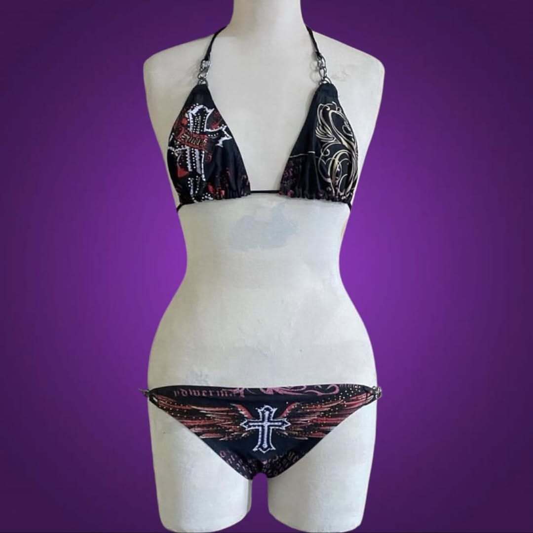 Damen Bikini-Set mit einzigartigem Druck und schimmernden Applikationen Echo Archiv