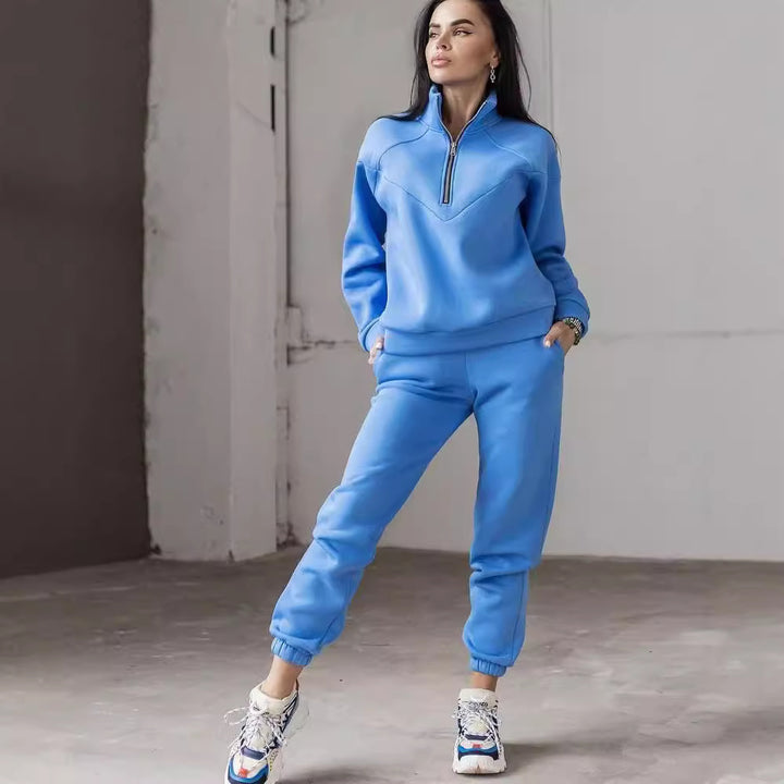 Damen Zweiteiliges Sweat-Loungewear-Set mit Troyer-Reißverschluss und elastischer Jogginghose Echoarchiv