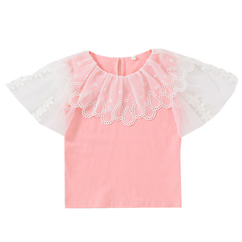 Mädchen Bluse mit Blumenstickerei und Tüllärmeln Echo Archiv