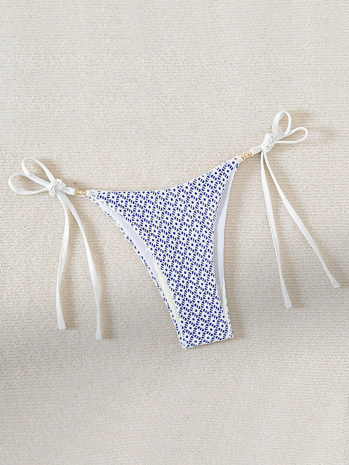 Damen Bikinihose mit seitlichen Bindebändern und floralem Muster Echo Archiv