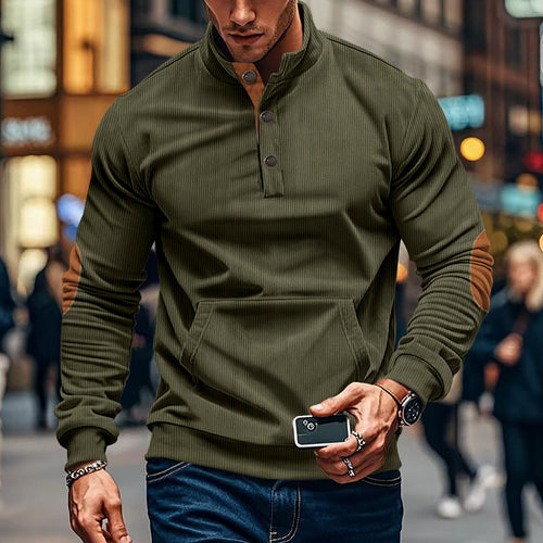 Herren lässiger Pullover mit Stehkragen und Knopfleiste Echoarchiv