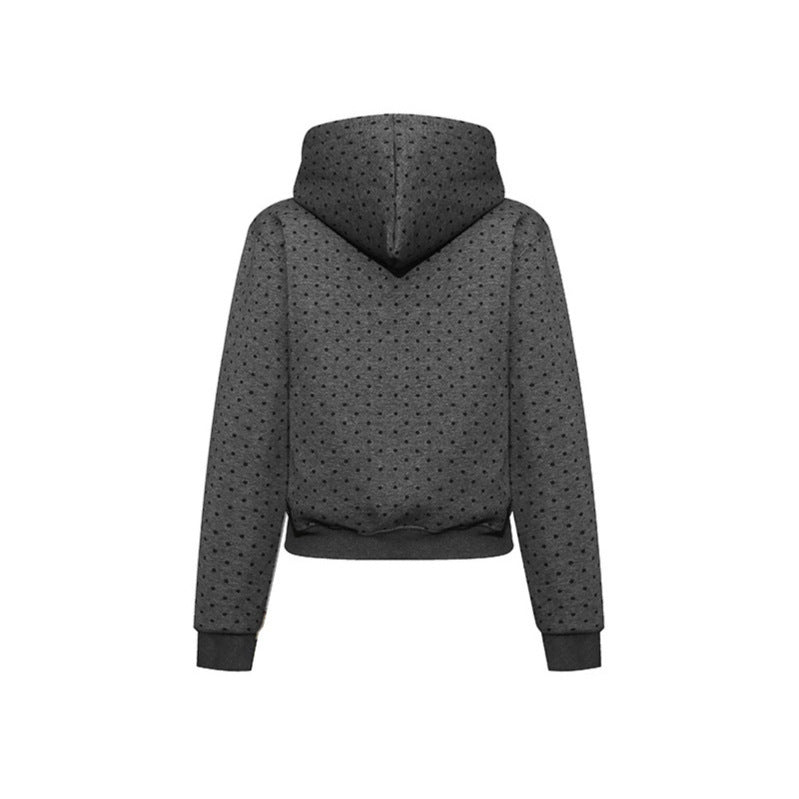 Damen Kapuzenpullover mit Polka-Dot, College-Print und geripptem Saum Echoarchiv