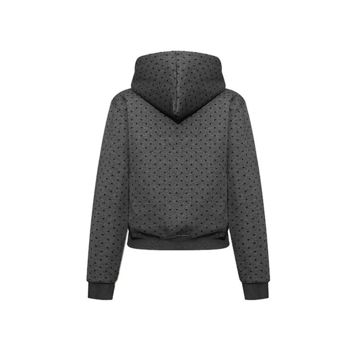 Damen Kapuzenpullover mit Polka-Dot, College-Print und geripptem Saum Echoarchiv