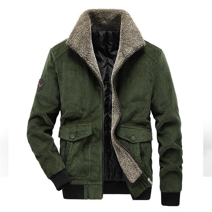 Herren Kord-Fieldblouson mit Sherpa-Innenfutter, Stehkragen und aufgesetzten Pattentaschen Echoarchiv