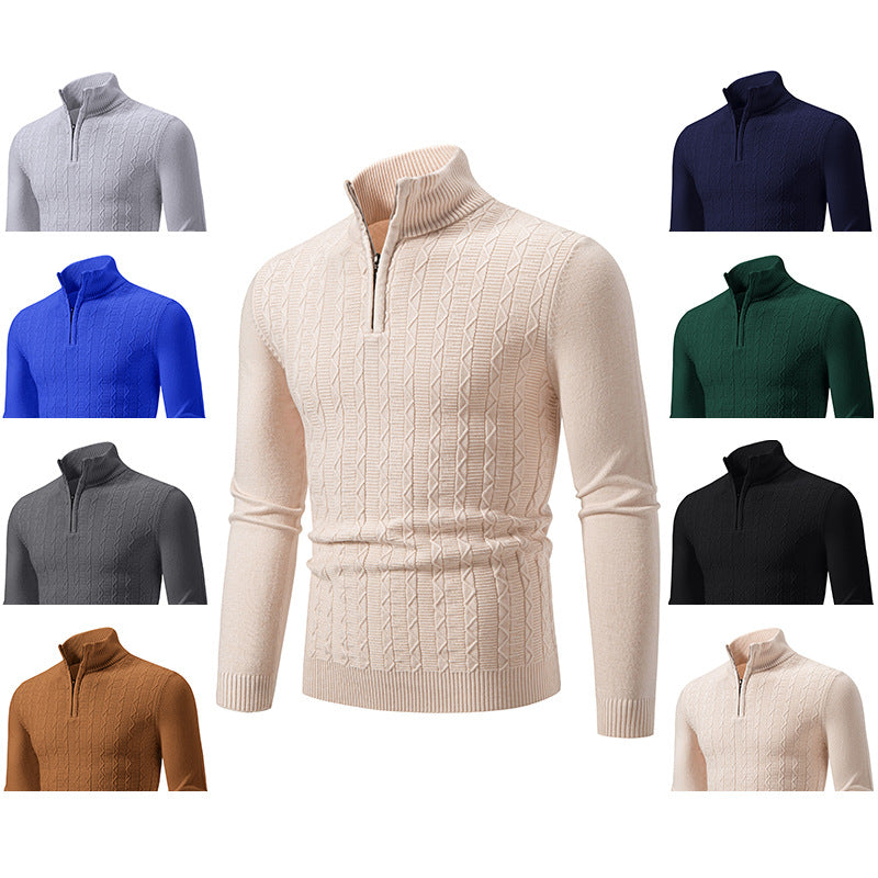 Herren Feiner Zopfstrick-Halbzippullover mit Mockneck und geripptem Saum Echo Archiv