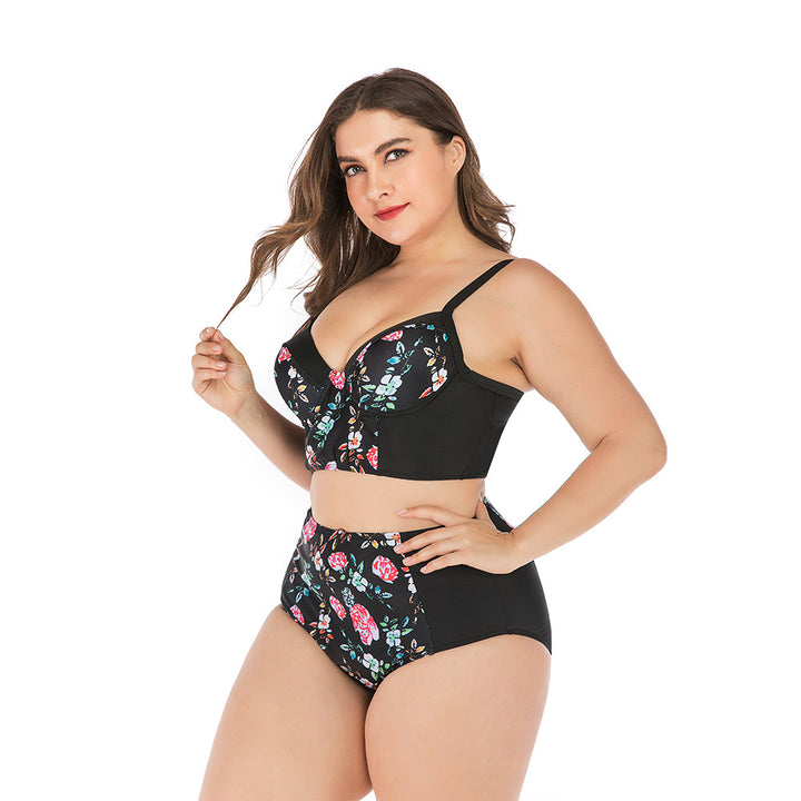 Damen Hochtailliertes Bikini-Set mit floralem Oberteil und unterstützendem Schnitt Echo Archiv