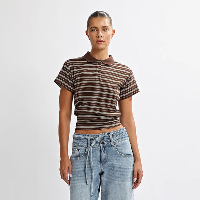 Damen lässiges gestreiftes Kurzarmshirt Echo Archiv