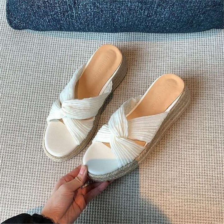 Damen Plateau-Espadrilles mit geknoteten Faltenriemen und geflochtener Jute-Sohle – Sorelia