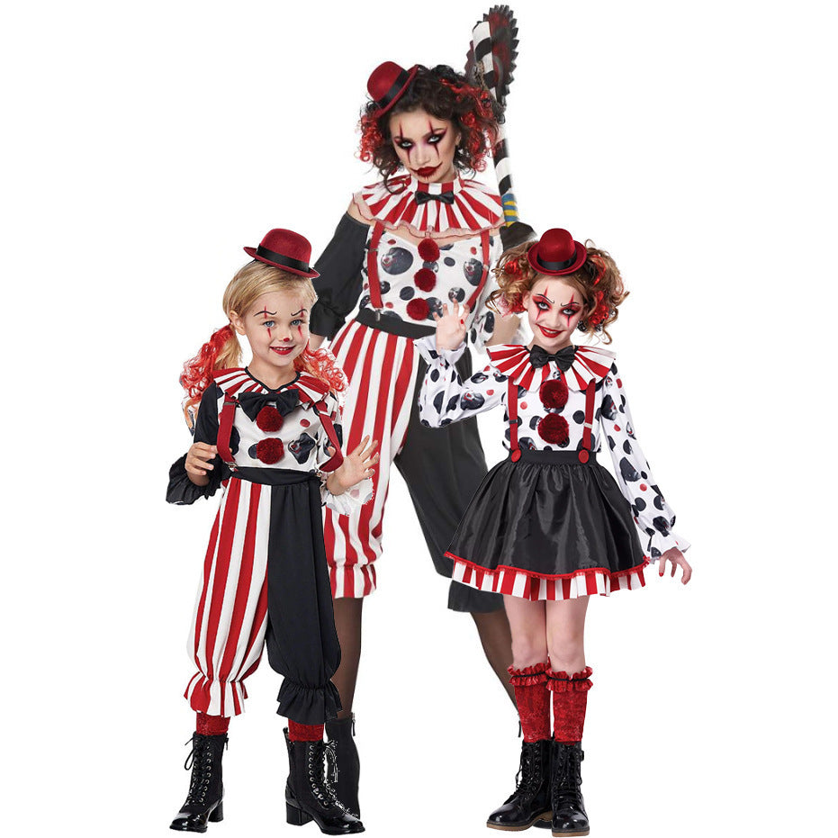 Mädchen Clown-Kostüm mit gestreiftem Overall und lustigen Accessoires Echo Archiv