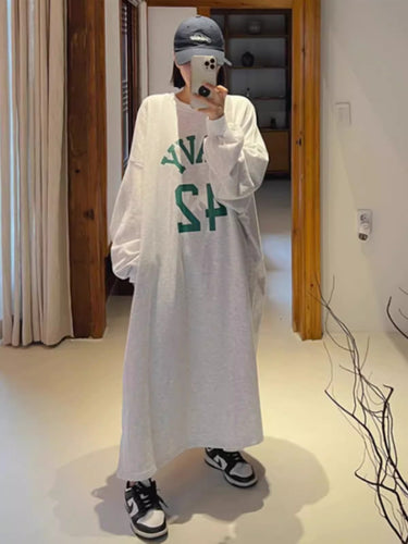 Damen Langes Oversize Hoodie‑Sweatkleid im College‑Look mit Raglanärmeln – Auréline