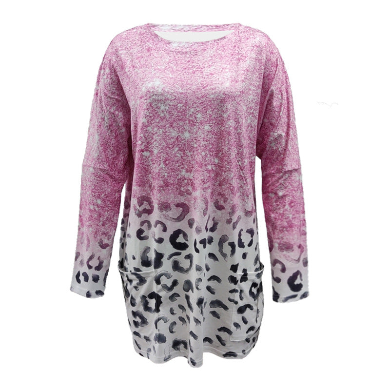 Damen Oversize Longshirt-Tunika mit Ombre-Leopardenprint und Eingrifftaschen – Avérine