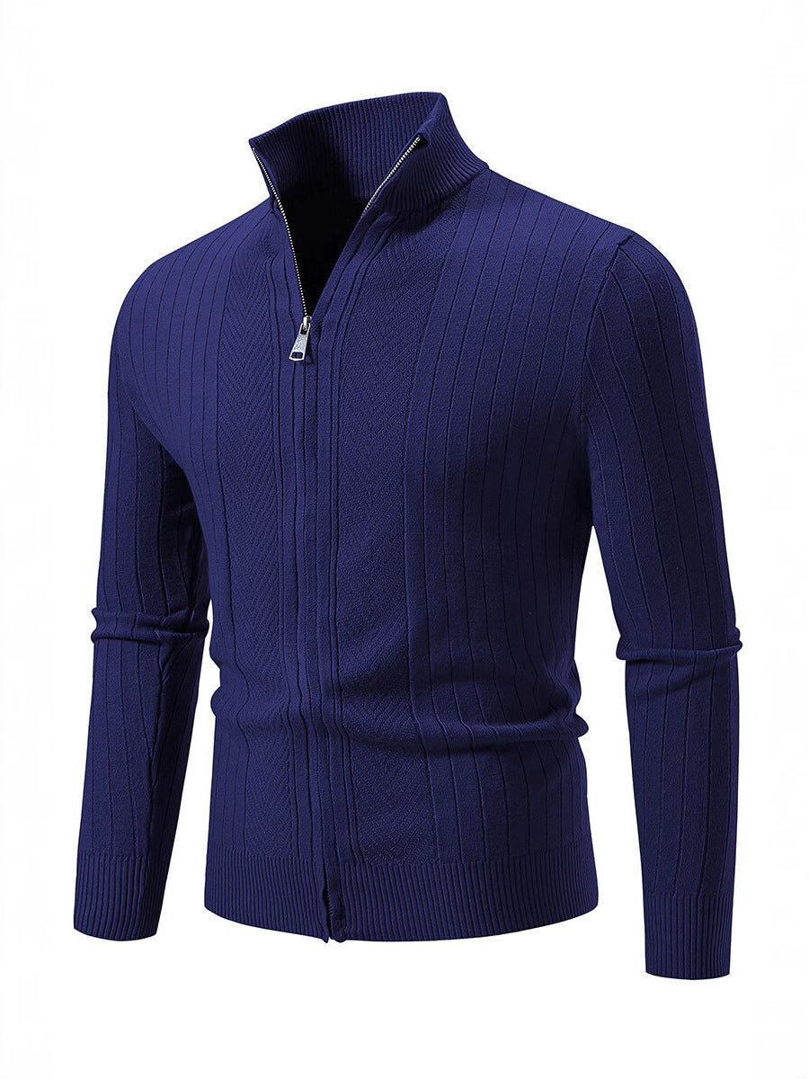 Herren Strickpullover mit hochschließendem Reißverschluss und feinem Rippdesign Echoarchiv