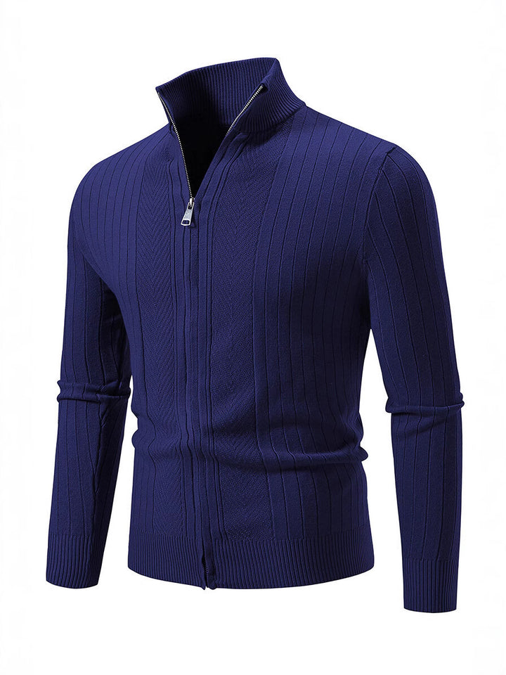 Herren Strickpullover mit hochschließendem Reißverschluss und feinem Rippdesign Echoarchiv