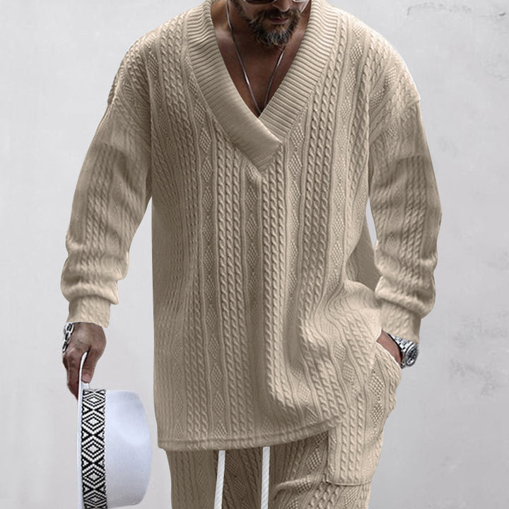 Herren lässiger Strickpullover mit V-Ausschnitt und strukturierter Oberfläche Echoarchiv