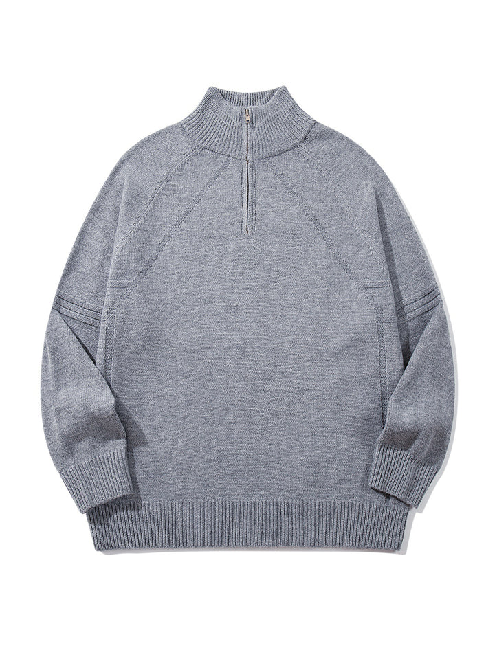 Unisex Halfzip-Strickpullover mit hohem Rippkragen und Raglanärmeln Echoarchiv