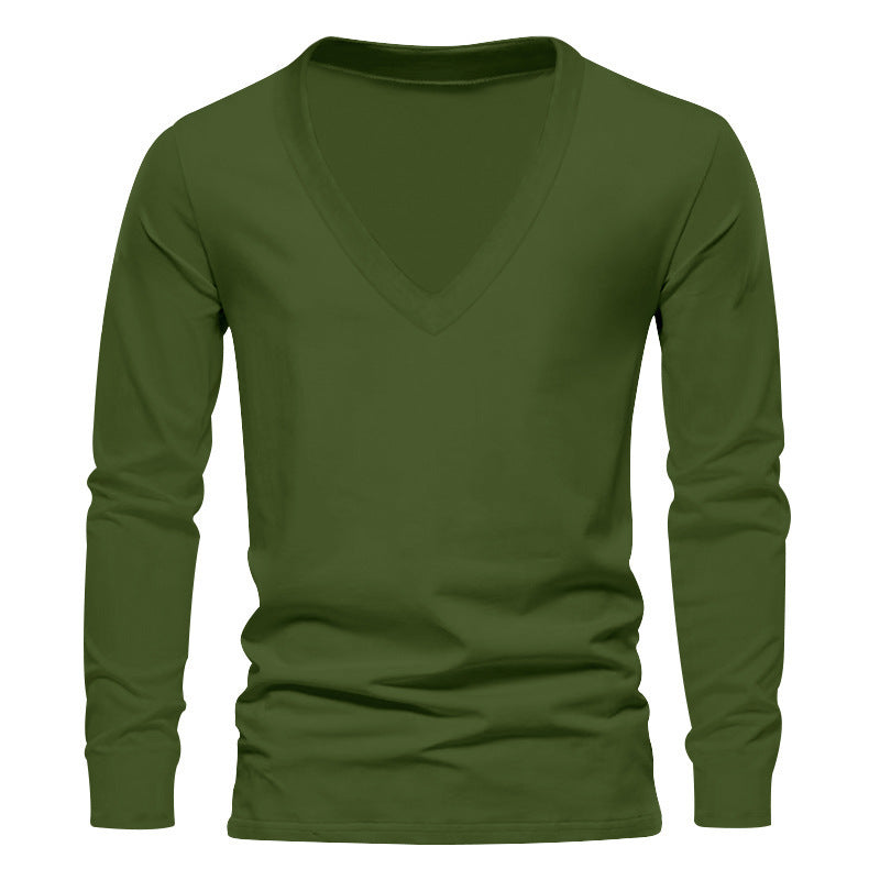 Herren V-Ausschnitt Langarm-T-Shirt mit hochwertigem Baumwollmix und bequemer Passform Echoarchiv