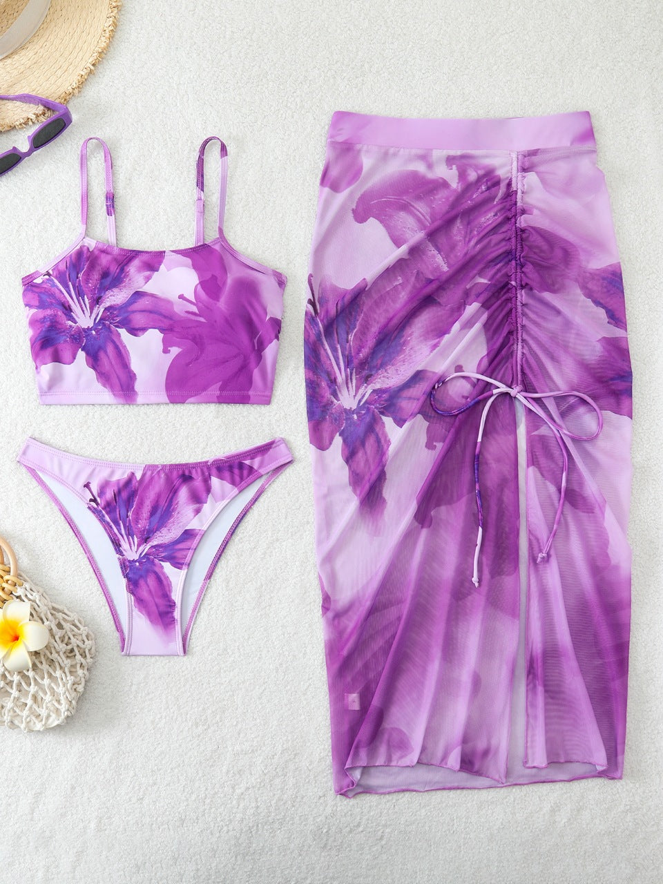 Damen Bikini-Set mit floralem Balconette-Oberteil und transparentem Wickelrock Echo Archiv