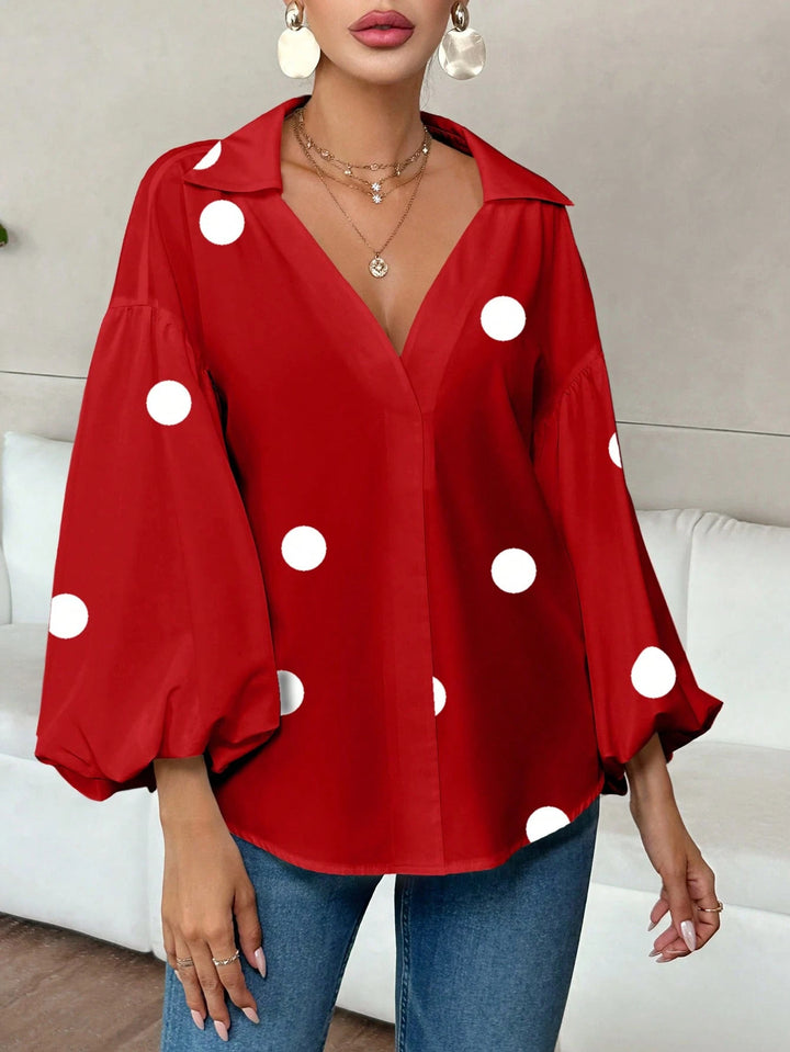 Damen Oversize-Bluse mit voluminösen Puffärmeln und Punktmuster Echo Archiv