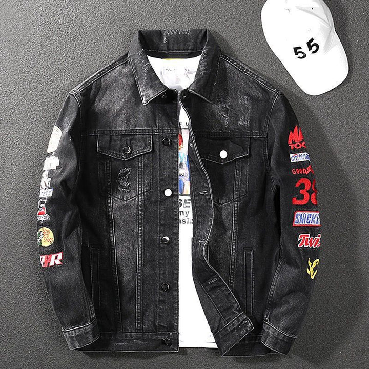 Herren Modische Jeansjacke mit kreativen Patches Echoarchiv