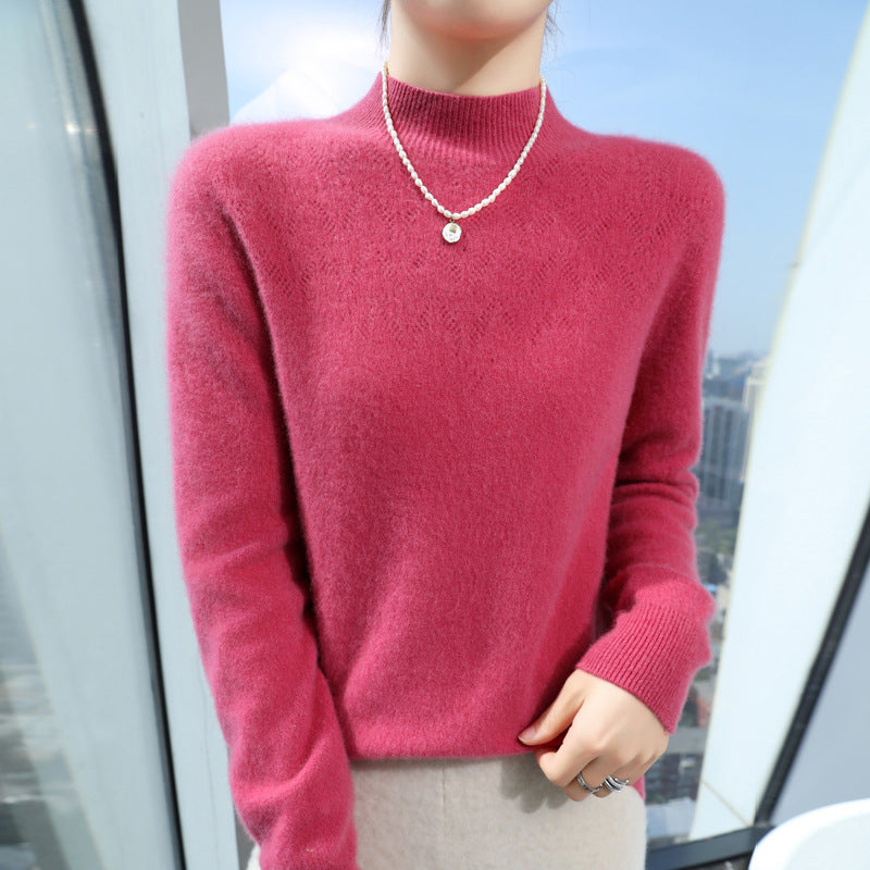 Damen Schlanker minimalistischer Stehkragen-Feinstrickpullover mit geripptem Hals Echoarchiv