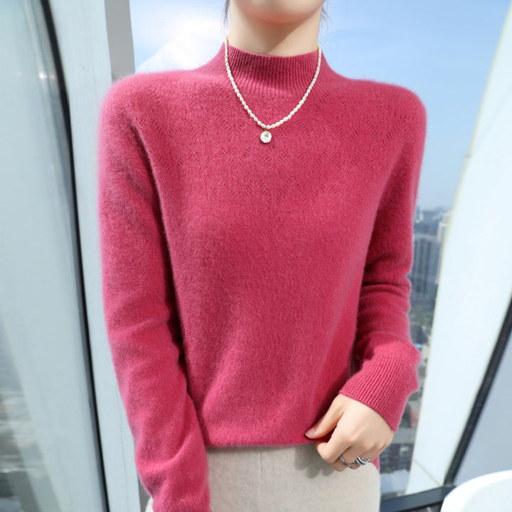 Damen Schlanker minimalistischer Stehkragen-Feinstrickpullover mit geripptem Hals Echoarchiv