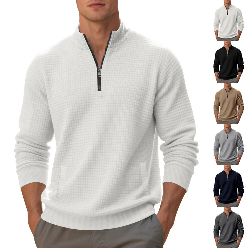 Herren sportlicher Fleecepullover mit strukturierter Oberfläche und Stehkragen Echoarchiv