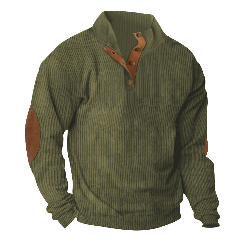 Herren hochwertiger Pullover mit Knopfleiste und modischen Lederapplikationen Echoarchiv