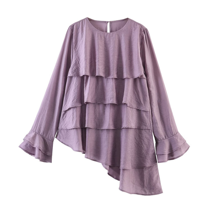 Damen Gestufte Rüschenbluse mit Glockenärmeln und asymmetrischem Saum Echo Archiv