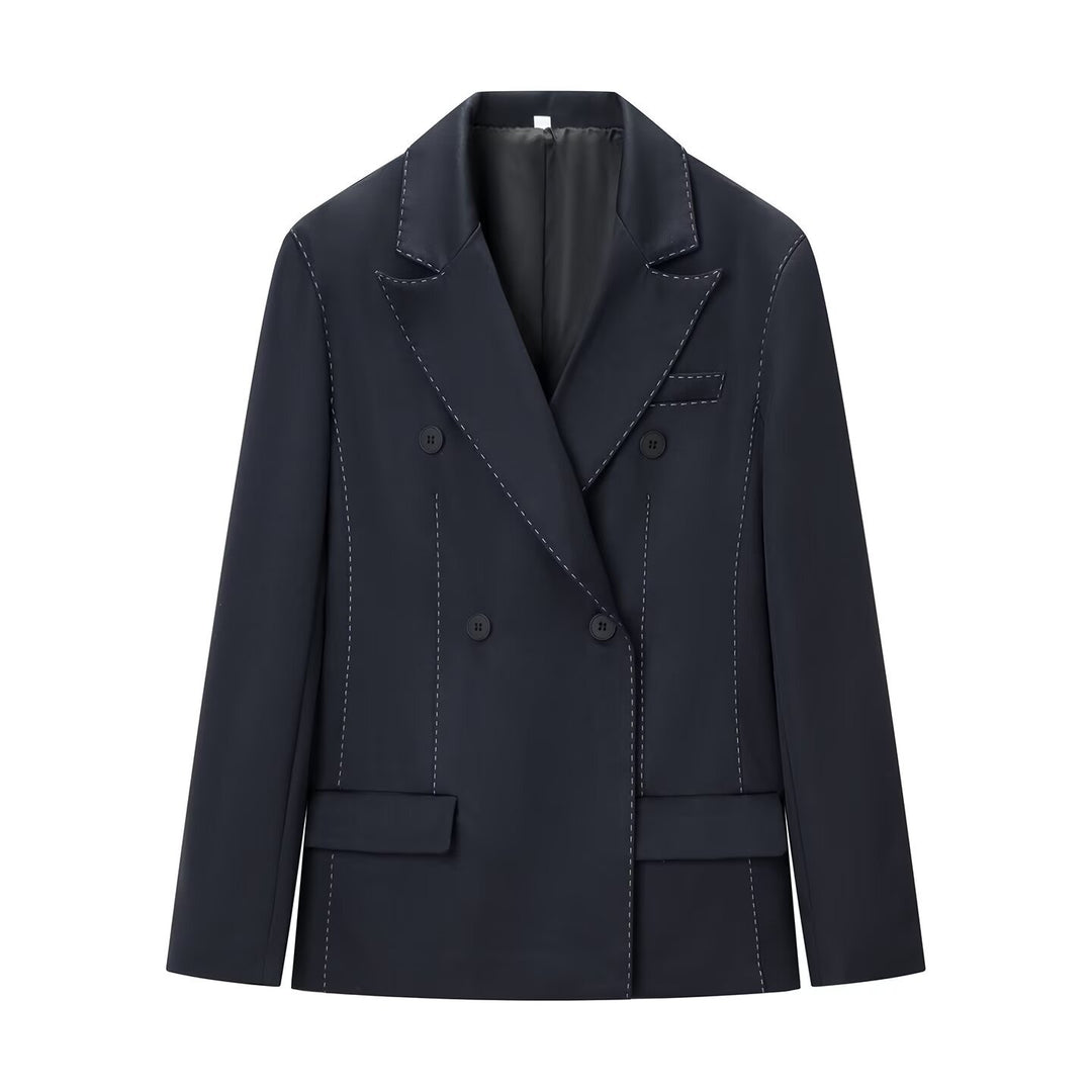 Damen Doppelreihiger Blazer mit dekorativen Ziernähten und Pattentaschen Echoarchiv