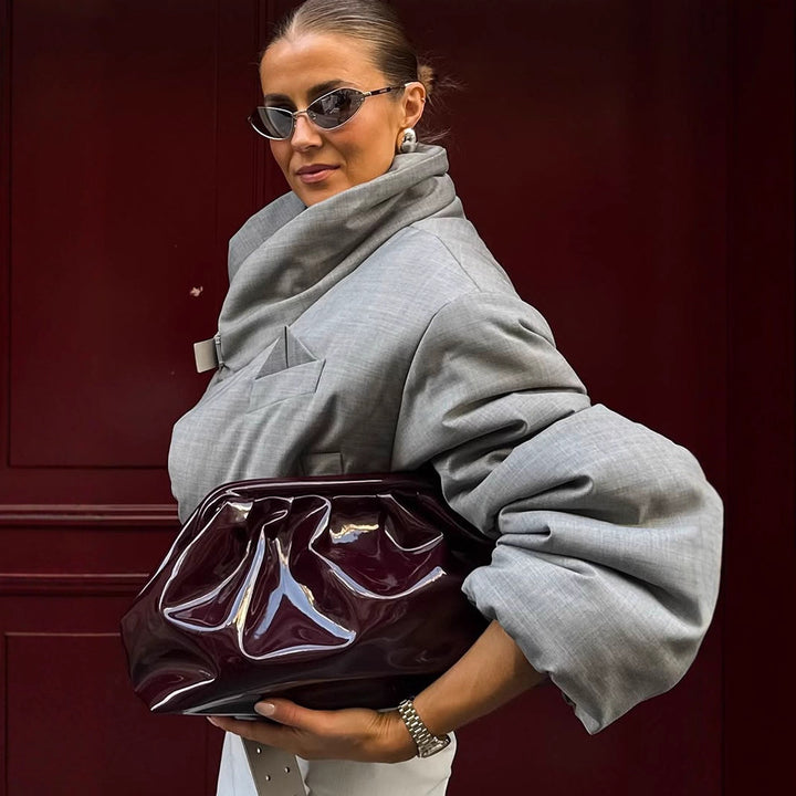 Damen wattierter Oversize-Blazer mit hohem Schalkragen und Taillengürtel Echoarchiv
