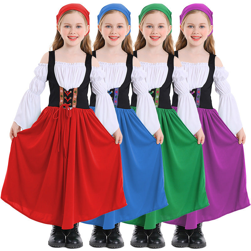 Damen nan mittelalterliches Mädchenkostüm mit Schnürmieder und Kopftuch Echo Archiv