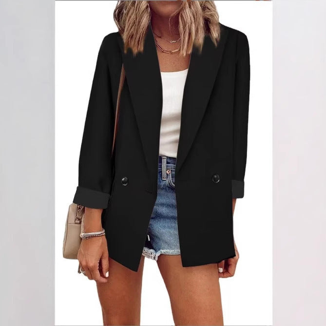 Damen Oversize Longline-Blazer mit 3/4-Ärmeln, Kontrastumschlag und aufgesetzten Taschen Echoarchiv