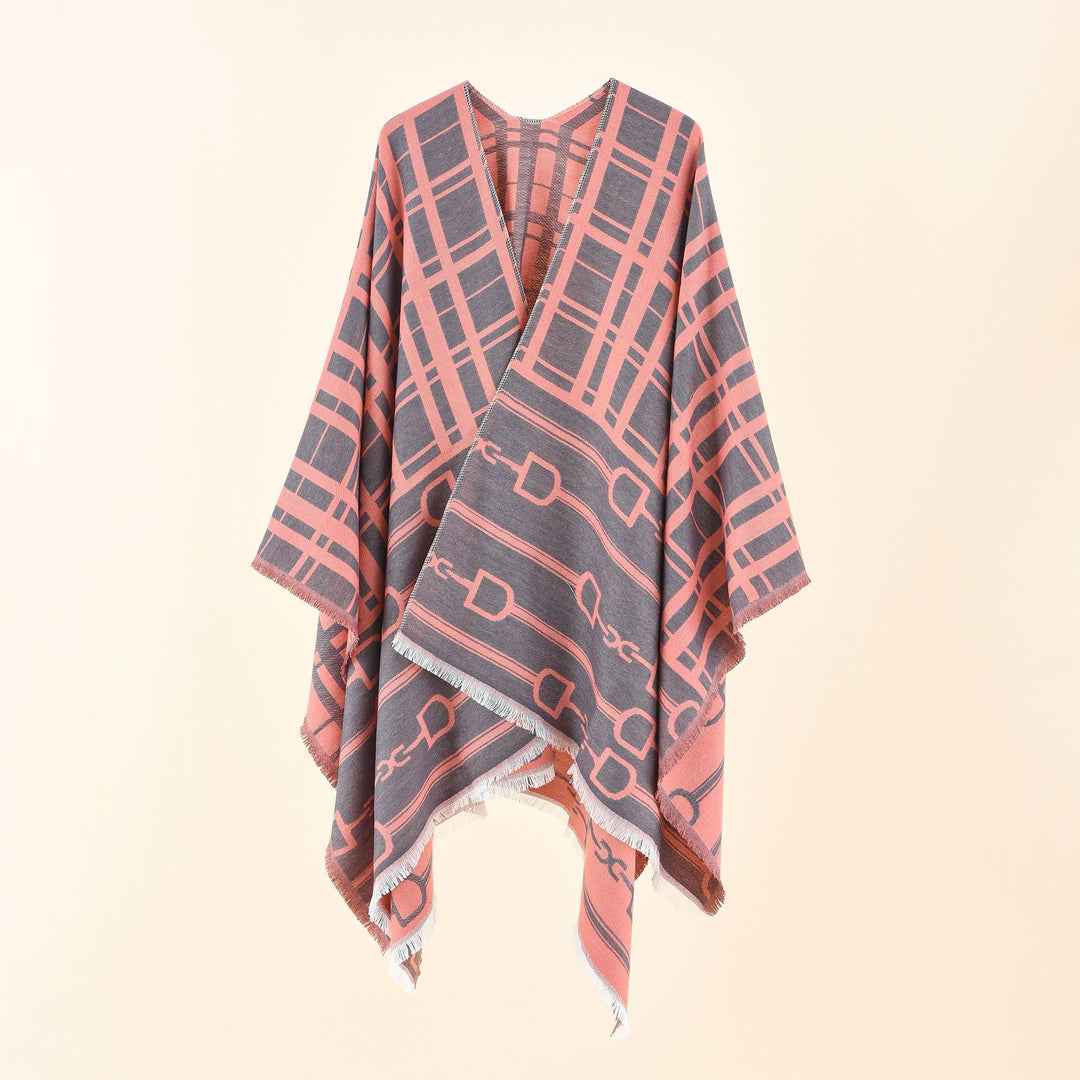 Damen Jacquard-Umhang mit Steigbügel‑Motiv und Fransensaum Echo Archiv