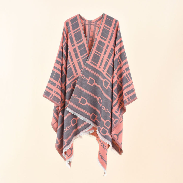 Damen Jacquard-Umhang mit Steigbügel‑Motiv und Fransensaum Echo Archiv
