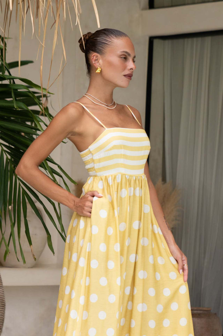 Damen Maxikleid mit verspieltem Streifendesign und großen Punkten Echo Archiv
