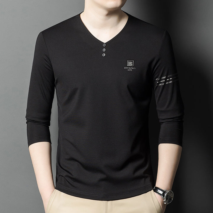 Herren V-Ausschnitt Langarmshirt mit praktischen Knöpfen Echoarchiv