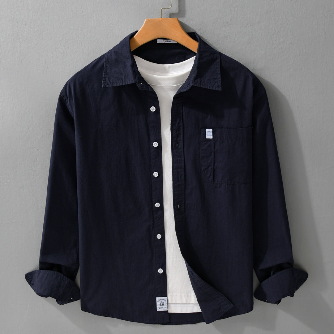 Herren Baumwoll-Overshirt im Layering‑Look mit Kentkragen und aufgesetzter Brusttasche Echoarchiv