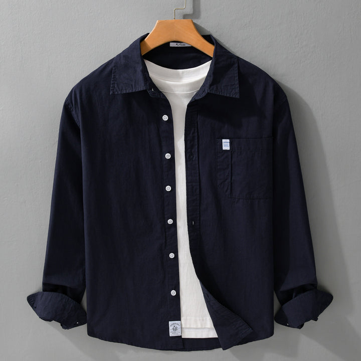 Herren Baumwoll-Overshirt im Layering‑Look mit Kentkragen und aufgesetzter Brusttasche Echoarchiv