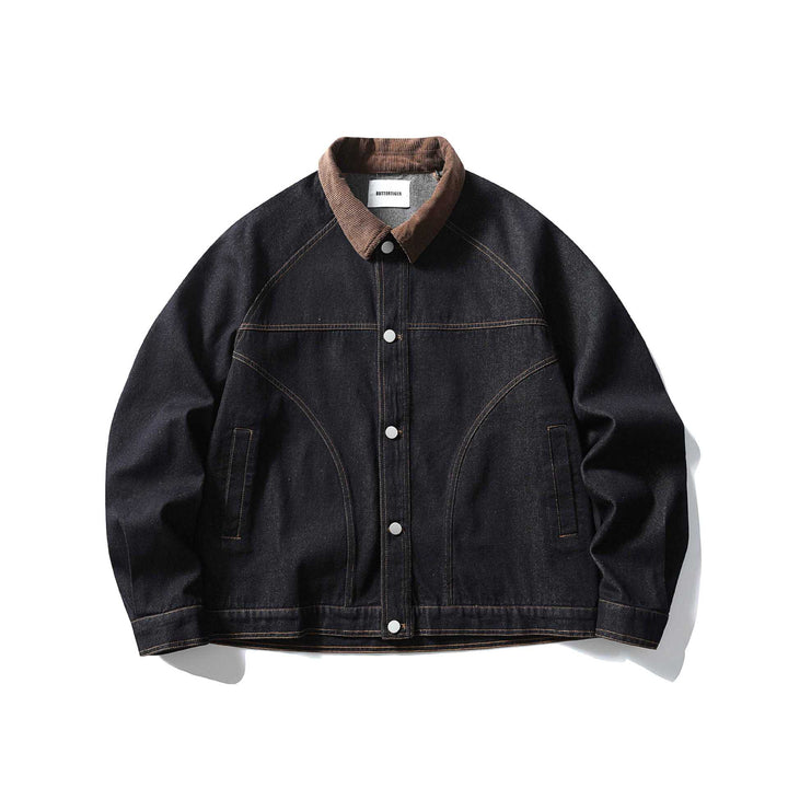 Herren Boxy-Jeansblouson mit Cordkragen und Druckknopfleiste Echoarchiv