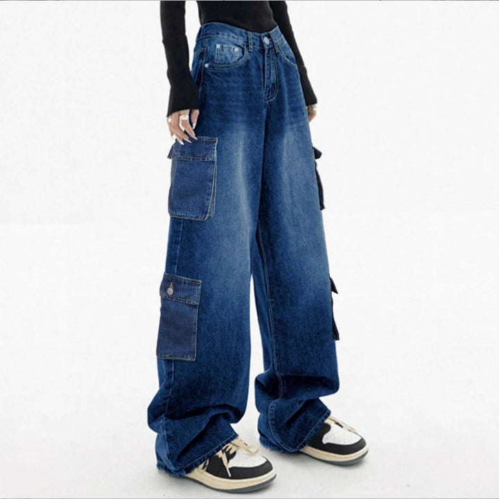 Damen Weite High-Waist Cargo-Jeans im Baggy-Schnitt mit Mehrfach-Taschen Echo Archiv