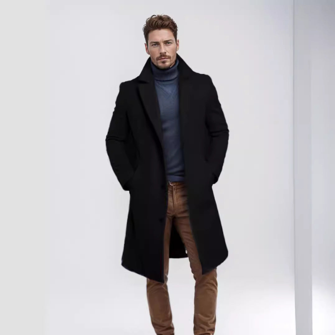 Herren eleganter Langmantel mit strukturiertem Obermaterial und praktischen Taschen Echoarchiv
