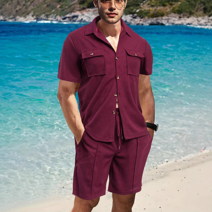 Herren lässiges Freizeit-Set mit komfortablem Kurzarmhemd und Shorts Echoarchiv