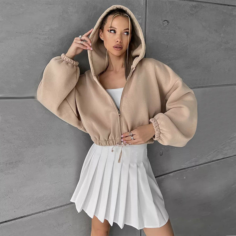 Damen nan kurzes Oversize-Kapuzensweatshirt mit Halbzip und Kordelzugbund Echo Archiv