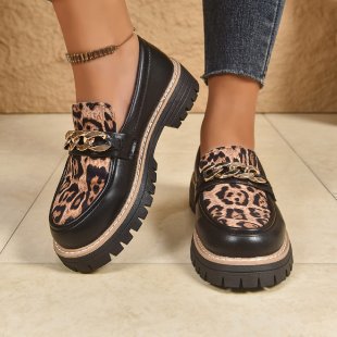 Damen Modische Lack-Loafer mit übergroßer Schleife und grober Profilsohle – Lioré