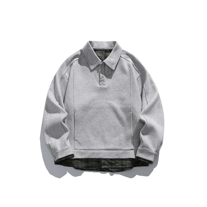 Herren Langärmeliges Polo‑Sweatshirt mit Kentkragen, Knopfleiste und eingearbeitetem Karo‑Layer Echoarchiv